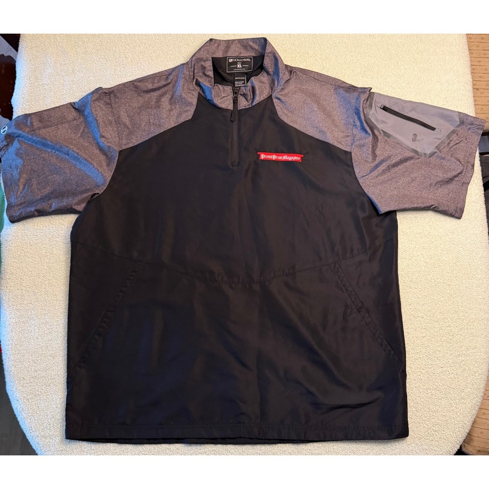 Holloway Mens XL Quarter Zip Windbreaker Short Sleeve Black Gray Pullover Jacket